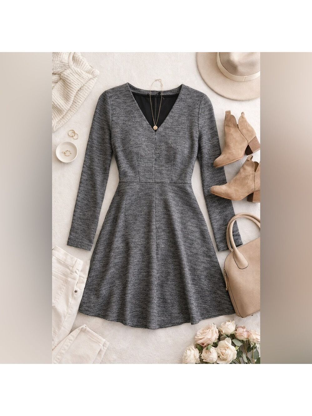 Madewell Gray Knit Fit & Flare Dress Size 0 Long Sleeve Minimal